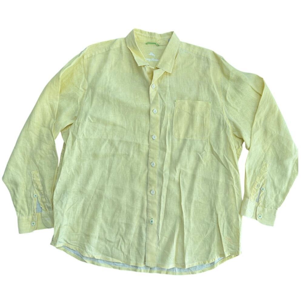 Tommy Bahama Men's Yellow Sea Breezer Linen Long Sleeve Button Up Shirt Size XL